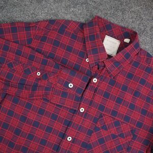 Billy Reid Shirt Men Small Standard Cut Red Navy Plaid Button Down Heritage Core